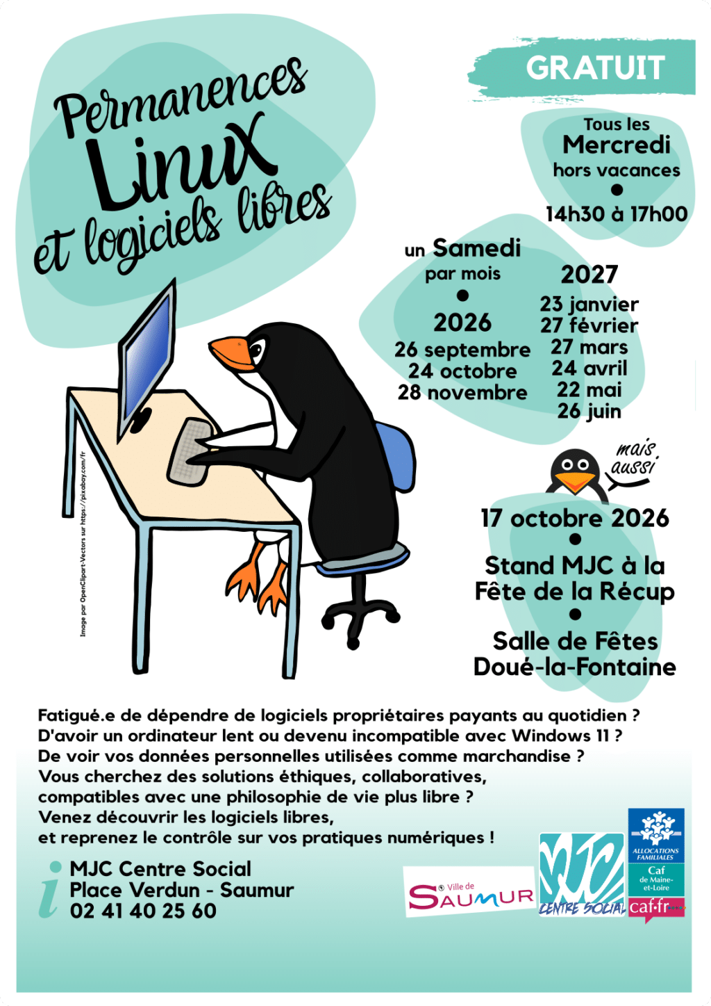 Permanences Linux et logiciels libres à la MJC de Saumur